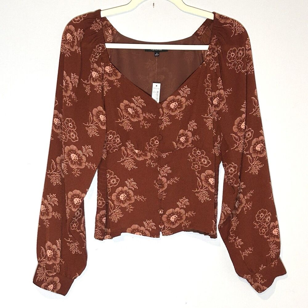 Madewell NWT Floral Peasant Top Rust Button Front Puff Sleeve Medium